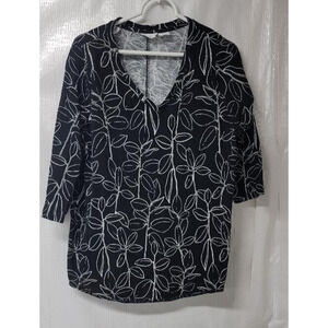 Cynthia Rowley Shirt Women’s Size 1XL Black and White Print Short Sleeve V Neck